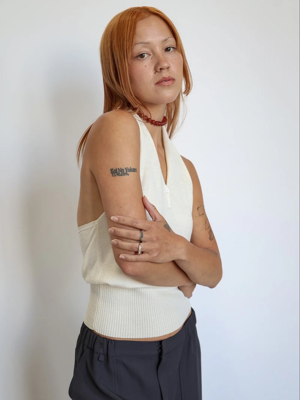 Geel White Knit Marcelo Halter Top tank